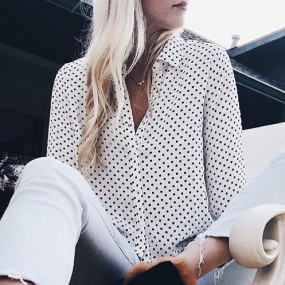 Silky white polka dot top